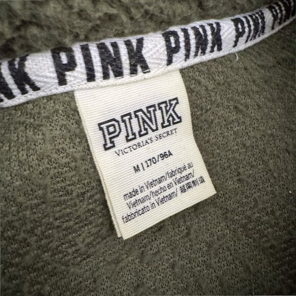 VICTORIAS SECRET PINK Sherpa Fleece 1/4 Quarter Zip Green Sweatshirt Sweater M - Picture 6 of 6